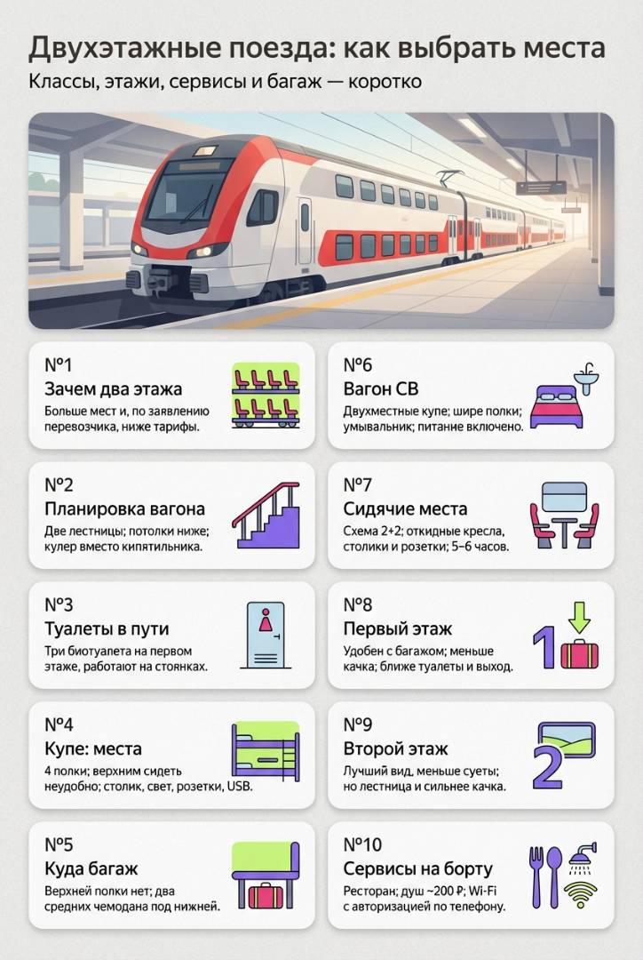 Двухэтажные поезда: как выбрать места, классы, этажи, сервисы и багаж